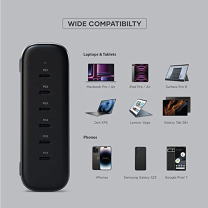 Satechi 200W 6-Port GaN Charging Station, Fast Charging | 2 140W and 4 USB-C outputs, compatible with MacBook Air/Pro/Neo, iPad Air/Pro, iPhone 17, Thunderbolt devices - style: 200W GaN