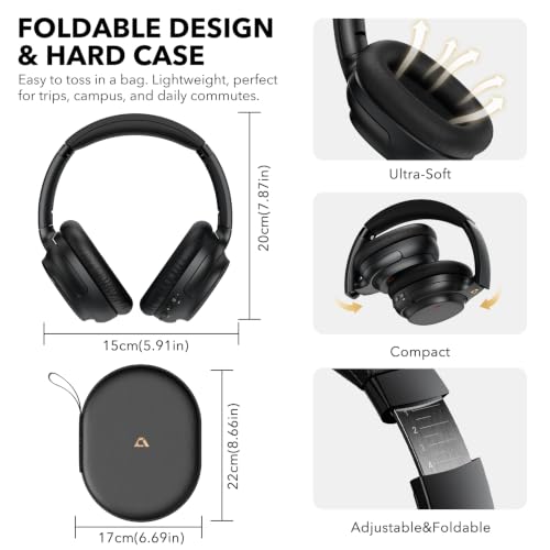 1Mii E700 Noise Cancelling Headphones Bluetooth Wireless LDAC Hi-Res, Black | Hybrid ANC, 75hr Battery Life, Deep Bass, Comfortable Over-Ear for Commuters & Travelers, aptX Low Latency for TV & Airplane - color: Black