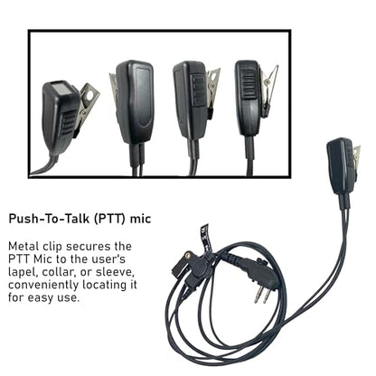 MaximalPower HYTERA HYT Single Wire 2-Pin Radio Earbud Headset PTT Mic in-Ear Clear Coil Tube