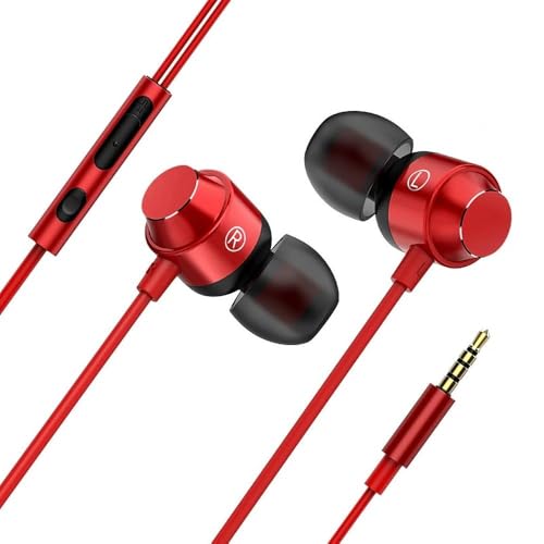 Wired Earbuds with Microphone, 3.5mm Magnetic in-Ear Headphones with Volume Control and Noise Cancelling, Compatible with Phone, Tablet, Laptop(Red) - color: Red