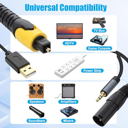 192KHz DAC Optical to XLR Converter, 3.3 Ft Optical Cable to Unbalanced Male XLR Audio Cord Adapter, Digital to Analog Audio Converter for HDTV, DVD, Set-Top Boxes