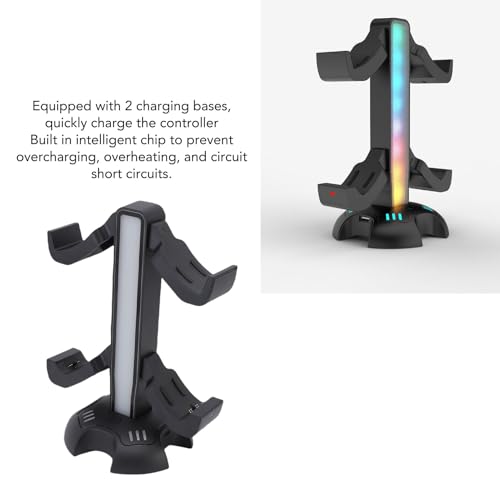 Gaming Headphone Stand with Controller Charger Holder, 2 Charging Docks RGB Light Modes, Earphone Hanger Accessories for Desktop, Headset Stand with USB Ports Fast Charging
