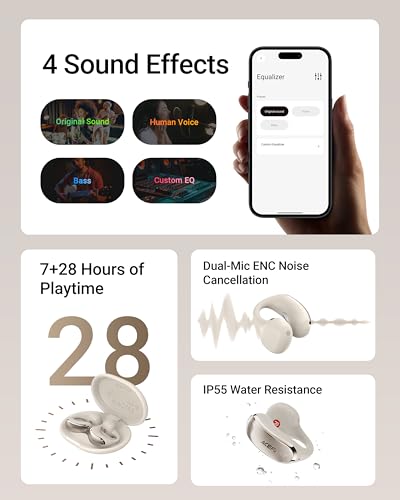 ACEFAST AceClip Pro Open-Ear Earbuds, Wireless Clip-On Earbuds with 3× Larger Drivers, Outdoor Boost Mode, AI Noise Cancelling Calls, 28H Playtime, IP55 Waterproof, App & Click Control, Lightweight - color: Cream