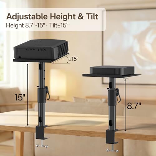 2-Pack Adjustable Clamp On Projector Stand Table, Heavy Duty 40 lbs Each, Dual Utility Tabletop Stands for Projector & Streaming Device, Gaming Console, Laptop – Home Theater & Office Setup - style: 2-Pack