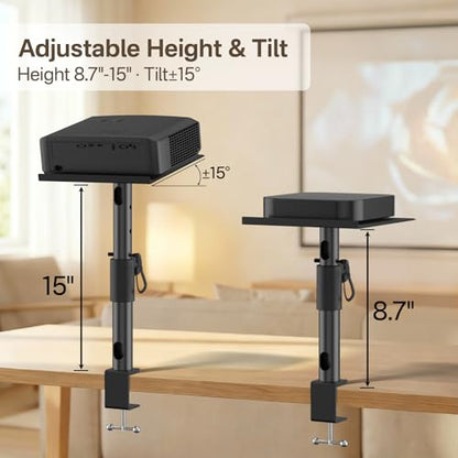 2-Pack Adjustable Clamp On Projector Stand Table, Heavy Duty 40 lbs Each, Dual Utility Tabletop Stands for Projector & Streaming Device, Gaming Console, Laptop – Home Theater & Office Setup - style: 2-Pack