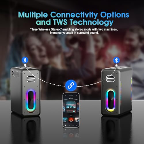 Karaoke Machine for Adults, Portable Bluetooth Karaoke Speaker with 2 Wireless Microphones, 2 Voice Mode & LED Party Lights, Party Birthday Gifts for Kids Family,Supports BT/TWS/AUX/USB/TF