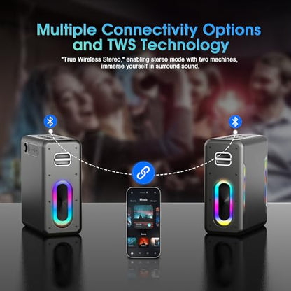 Karaoke Machine for Adults, Portable Bluetooth Karaoke Speaker with 2 Wireless Microphones, 2 Voice Mode & LED Party Lights, Party Birthday Gifts for Kids Family,Supports BT/TWS/AUX/USB/TF