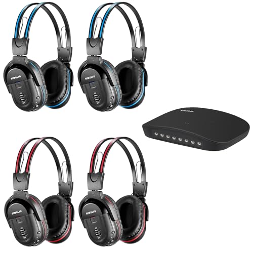 SIMOLIO Wireless Headphones for TV Watching, IR TV Headphones for Home Theater/Outdoor Movie/Car DVD with Transmitter, Tone Control & Dual Channel Options, Digital Optical/RCA/AUX Connection - style: 4 Pack