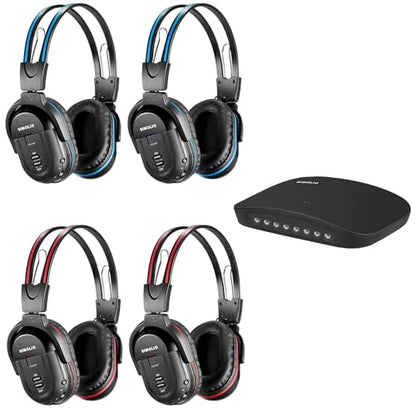 SIMOLIO Wireless Headphones for TV Watching, IR TV Headphones for Home Theater/Outdoor Movie/Car DVD with Transmitter, Tone Control & Dual Channel Options, Digital Optical/RCA/AUX Connection - style: 4 Pack