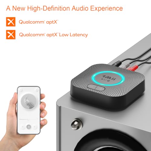 1Mii B06S Bluetooth 5.3 Receiver, Hi-Fi Wireless Audio Adapter | for Home Music Streaming System with aptX HD, aptX Low Latency, Volume Control, and RCA/3.5mm AUX Outputs