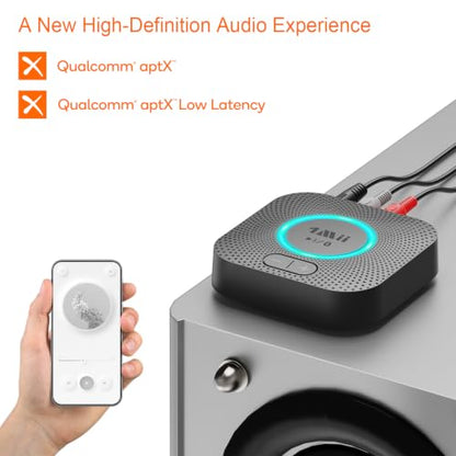 1Mii B06S Bluetooth 5.3 Receiver, Hi-Fi Wireless Audio Adapter | for Home Music Streaming System with aptX HD, aptX Low Latency, Volume Control, and RCA/3.5mm AUX Outputs
