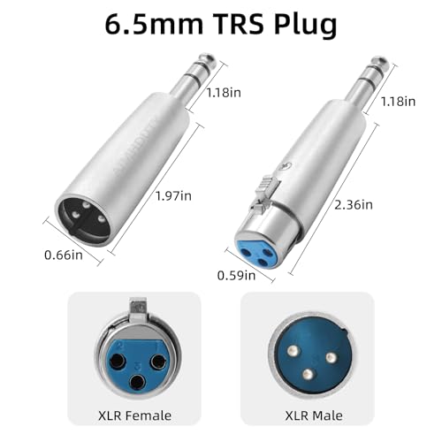 1/4'' TRS to XLR Adapter 4-Pack, Balanced Quarter Inch 6.35mm to XLR Male/Female Adapters for Mixers, Microphones, Amplifiers