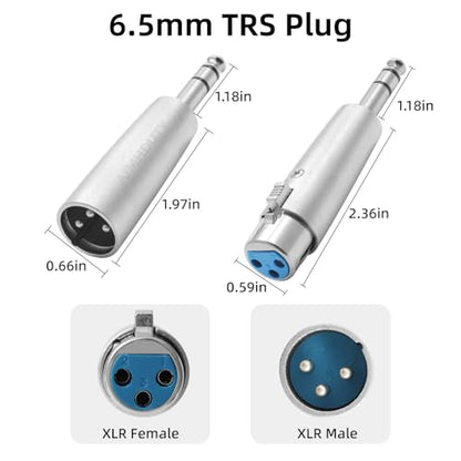 1/4'' TRS to XLR Adapter 4-Pack, Balanced Quarter Inch 6.35mm to XLR Male/Female Adapters for Mixers, Microphones, Amplifiers