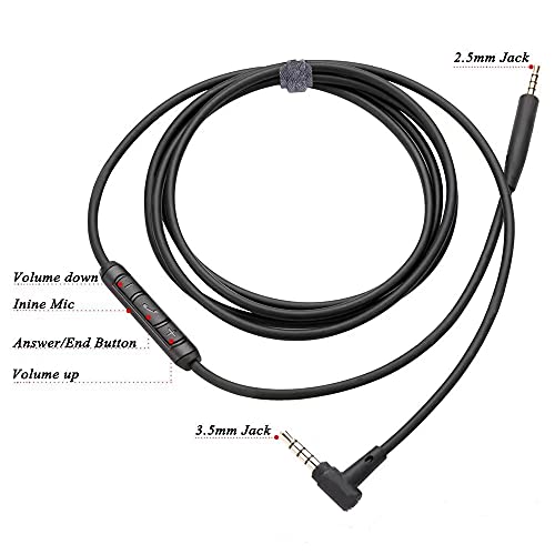 Cypher.V Replacement Aux Extension Cable Cord Wire,for Bose QuietComfort QC25 QC35 Sound Link SoundTrue On Ear Headphones with in Line Mic Volume Control (Black)