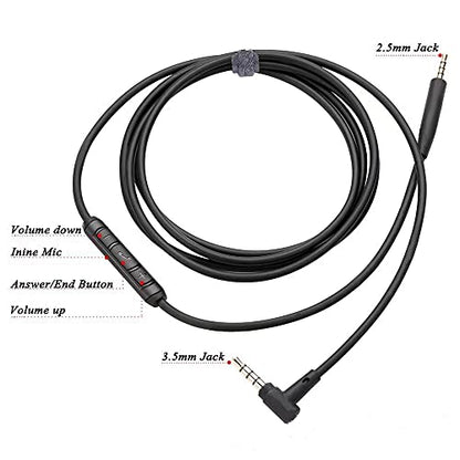 Cypher.V Replacement Aux Extension Cable Cord Wire,for Bose QuietComfort QC25 QC35 Sound Link SoundTrue On Ear Headphones with in Line Mic Volume Control (Black)