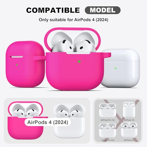 AirPods 4 Case With Cleaner Kit, Full Protective Soft Skin Silicone Cover With Keychain for Men Women, Compatible With Apple AirPods 4th Generation 2024, Rose Pink - color: C Rose Pink