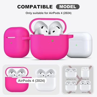 AirPods 4 Case With Cleaner Kit, Full Protective Soft Skin Silicone Cover With Keychain for Men Women, Compatible With Apple AirPods 4th Generation 2024, Rose Pink - color: C Rose Pink