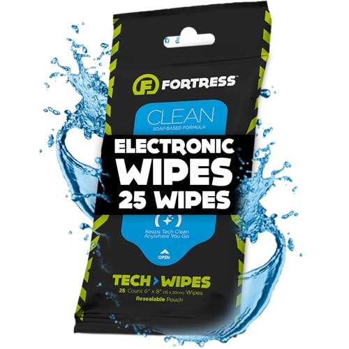 Fortress Electronic Wipes (25 ct.) Screen Cleaner Wipes for Tech | Travel Size, for Phones, Keyboards, TV Monitors, Computer Screens, and More, Skin-Safe Electronic Screen Wipes - style: No Microfiber Cloth