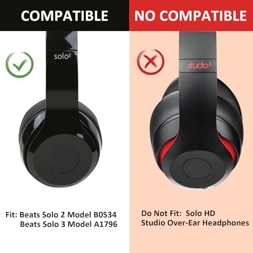 Earpad Cushions Covers for Beats Solo 2 Solo 3 (B0534/A1796) Wired Wireless Headphones with Noise Isolation Memory Foam and Protein Leather Sweat-Proof (Red)