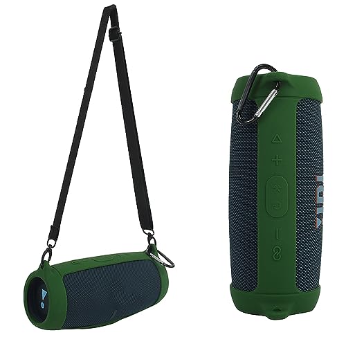 Silicone Case Cover for Charge 5 Bluetooth Speaker, Portable Travel Carrying Protective Sleeve Skin Case with Shoulder Strap and Carabiner (Green) - color: Green