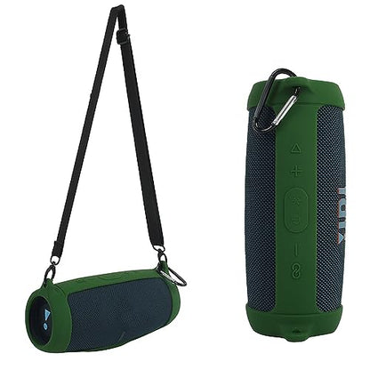 Silicone Case Cover for Charge 5 Bluetooth Speaker, Portable Travel Carrying Protective Sleeve Skin Case with Shoulder Strap and Carabiner (Green) - color: Green