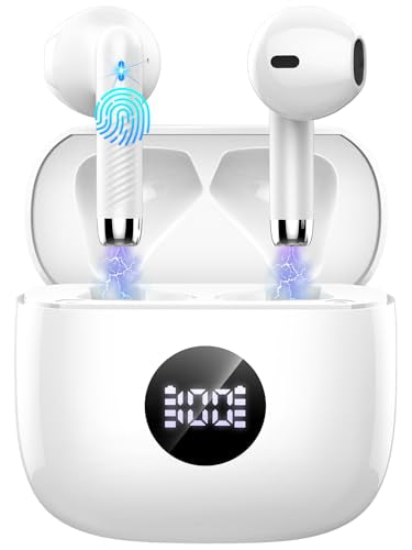 Wireless Bluetooth 5.4 Earbuds, LED Power Display Headphones, 6D Stereo | HiFi Stereo Earbuds, In-Ear Noise Cancelling Mic, 40H Playback Mini Case, IP7 Waterproof Sports Earphones, Android iOS - color: Creamy White