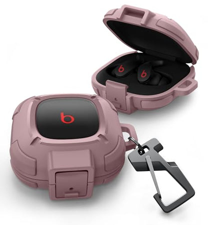 Dexnor Rugged Bumper Case for Beats Fit Pro (2021) Cases with Secure Lock, Shockproof Clear Cover with Carabiner & Keyring for Beats Fit Pro 2021 Pink - color: pink