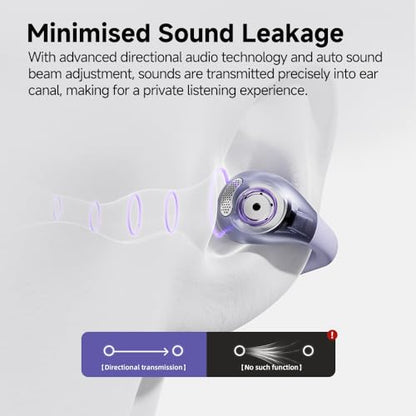QCY Crossky C30 Open Ear Headphones Wireless Bluetooth, Clip-On Earbuds with 4 ENC Noise Cancelling Mic, Stable Fit, Dual Connection, EQ Customized, Sports Earphones for Workout/Running - color: Purple