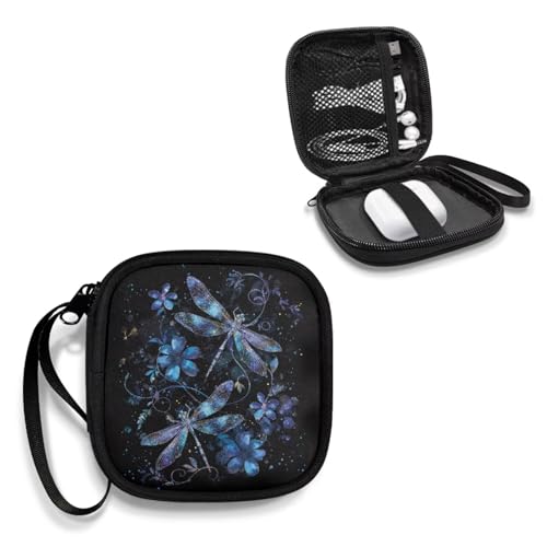 Portable Travel Headset Pouch Lightweight Headphone Storage Bag with A Smooth Zipper Hand Belt for Over-Ear Headphones/Gaming Headsets/Neckband Earbuds (Dragonfly Flower) - color: Dragonfly and Flower