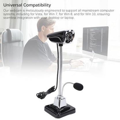CCYLEZ USB Webcam, 360 Degree Adjustable Focusing HD 640x480 Resolution with Noise Canceling Microphone, Plug and Play Computer Camera for Video Conferencing Online Learning