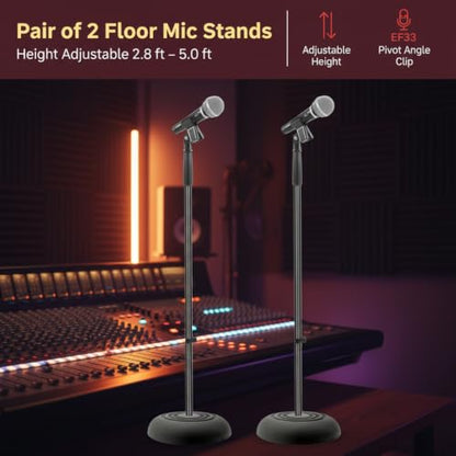 Pyle Universal Microphone Stand - Handheld Mic Compatible, Heavy Compact Base, Lightweight & Compact Design, 2.8 to 5 Ft Height Adjustable Clamp, Pivot Angle Clip, Home/Studio Use (Pair) - size: 2 Count ( Pack of 1)