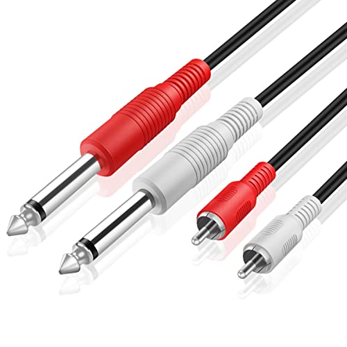 TNP Dual 1/4 Inch TS to Dual RCA Male Stereo Audio Patch Cable, 3 Feet | Dual 6.35mm Ts-To-Rca Interconnect Cord for Mixers, Amplifiers, Av Receivers, Speakers, Recording Gear, and Home Audio