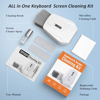Keyboard Cleaner Brush, Portable for Laptop, Electronics, Home Office Use | High-Density Soft Brush, Retractable Design, Deep Cleaning Screen Spray, Microfiber Polishing Cloth, Multi-Surface Cleaning