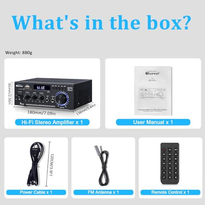AK45 pro Stereo Amplifiers Home Audio, Stereo Receivers 400W Home 2 Channel Bluetooth 5.0 Power Amplifier System, FM Radio, USB, SD Card, with Remote Control for Home Theater Speakers Studio, Karaoke - color: Deep Black