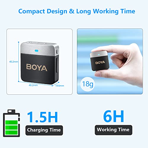BOYA Wireless Lavalier Microphone 2.4GHz Duan Channel Wireless Micrrophone System with Transmitter and 1 Receiver for Camera iPhone Android Phone Video Recording YouTube Vlog Live Streaming (BY-M1V1) - size: BY-M1V1