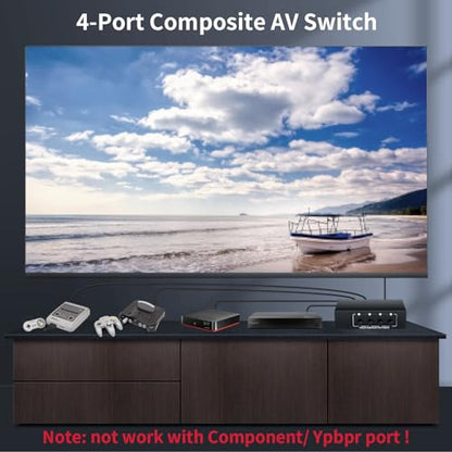 RCA Switch 4 in 1 Out for Wii PS2 Xbox DVD | 4X1 Composite Video L/R Audio Selector Box RCA Switcher Plug & Play - style: 4 in 1 out
