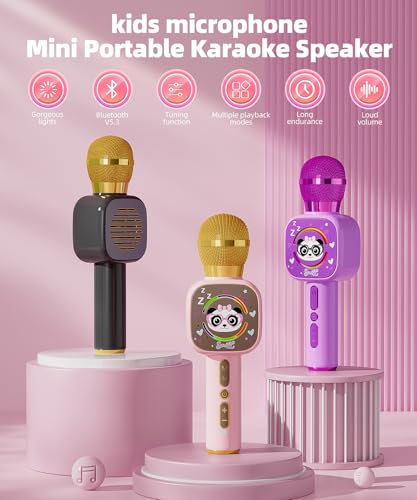 Kids Karaoke Microphone Mini, Bluetooth Voice Changer Toy Ages 3-12, Pink | LED Party Lights, Rechargeable Portable, Long Playtime, Duets, BT 5.3, Christmas Birthday Gifts for Toddler Boys & Girls - color: pink - 1