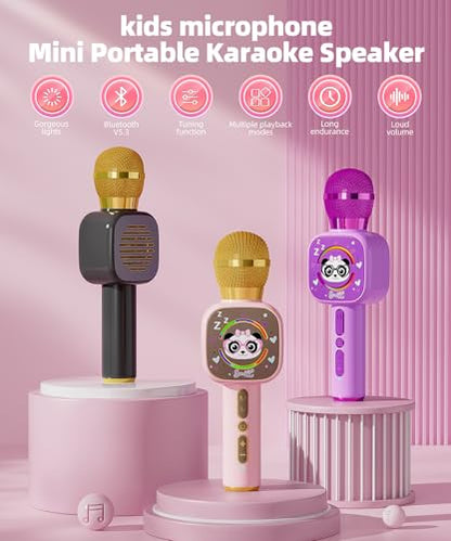 Kids Karaoke Microphone Mini, Bluetooth Voice Changer Toy Ages 3-12, Pink | LED Party Lights, Rechargeable Portable, Long Playtime, Duets, BT 5.3, Christmas Birthday Gifts for Toddler Boys & Girls - color: pink - 1