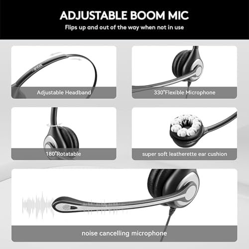 Phone Headset with Microphone Noise Cancelling & Volume Controls, 2.5mm Telephone Headset Compatible with Polycom Panasonic AT&T Vtech Uniden Office Cordless Phones, Clear Chat, Ultra Comfort,Single - size: 60-monaural