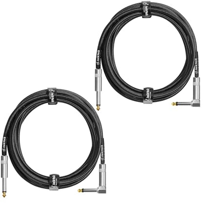 Guitar Cable 10ft 2-Pack, Tweed Cloth Braided Instrument Cable, TS 1/4 Inch Angled to Straight, for Electric Guitar/Bass/Amp, Black - color: Black, size: 10ft