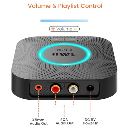 1Mii B06S Bluetooth 5.3 Receiver, Hi-Fi Wireless Audio Adapter | for Home Music Streaming System with aptX HD, aptX Low Latency, Volume Control, and RCA/3.5mm AUX Outputs