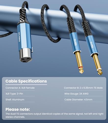 Tisino Female XLR to 1/4" 2 TS Mono XLR Y-Splitter Cable, Unbalanced/6.6ft - size: 2m/6.6feet, style: XLR Female to 2 TS