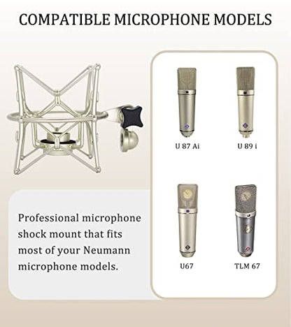 Microphone Shock Mount Anti-Vibration Mic Holder Spider Recording Mic Shockmount Stand Compatible with Neumann U87 Ai, U89 i and TLM 67 (Champagne)