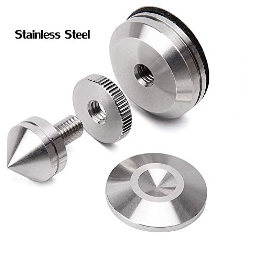 4 Sets Speaker Isolation Stand Feet, Stainless Steel Speaker Base Pads, Shockproof 28-32mm Adjustable Speaker Vibration Absorber Spike Cone Mats for Amplifier Turntable DAC Recorder CD (27x29x5MM) - size: 27x29x5MM