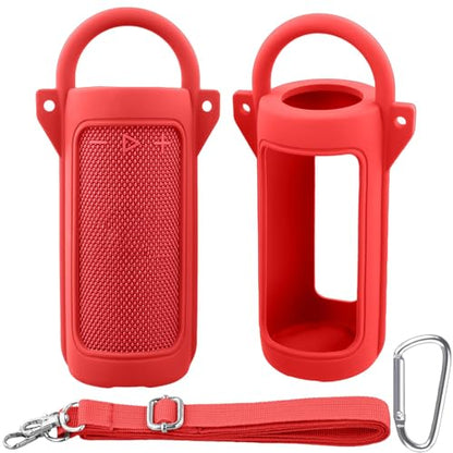 for JBL Grip Portable Waterproof Speaker Silicone Case, Red | Portable Travel Soft Cover with Adjustable Shoulder Strap and Carabiner, Protective Skin Case, Anti-Slip Feet - color: Red Case