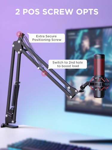InnoGear 마이크 암, 업그레이드된 마이크 암 마이크 스탠드 붐 서스펜션 스탠드, 1cm(3/8 인치)에서 1.9cm(5/8 인치) 나사 어댑터 클립, 블루 Yeti Snowball, HyperX QuadCast, Yeti x 및 기타 마이크용, 라지 | 책상 마운트, 데스크탑 스탠드, 조절 가능한 범위, 완전히 회전, 컴팩트하게 접힘, 게임, 스트리밍 또는 녹화용 - color: 블랙., style: 확장 마이크 암