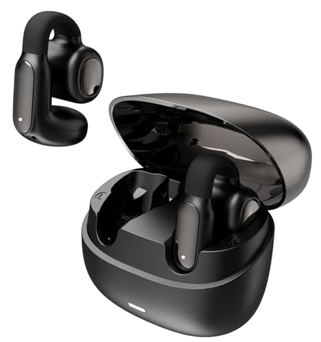 Hmusic A24 TWS AI ENC Clip-on Earbuds, Open Ear Bluetooth 6.0 Earphones | IPX5, Comfort Open-ring Design Headphones, Touch Control Wireless Earphones for Glass Wear, Office, Fitness, Workouts