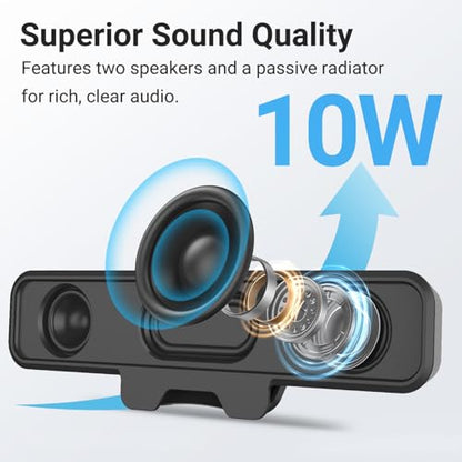 INGA Computer Speakers, USB Plug and Play Desktop Speakers, Wired Computer Soundbar for Gaming/Meetings, Easily Clamps to Monitor, Compatible with PC, MAC, Laptop 10 W - size: Speaker without Mic