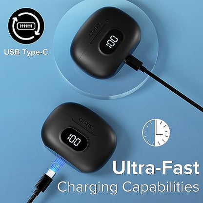 Coby True Wireless Earbuds with LCD Battery Readout Charging Case, Mini Bluetooth in-Ear Headphones with Built-in Mic, Lightweight Design, Noise-Isolating and Secure Fit, 10-Hour Playtime, Black - color: Black