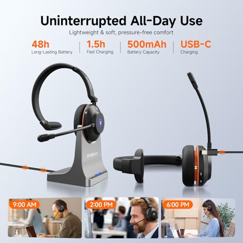 SVBONY SVN H1 Wireless Headset with Mic for Work | Bluetooth Headset with Joystick Mute and ENC Noise Cancelling,USB Dongle, Charging Base for Call Center, Computer